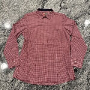 Chick Fil A Team Style Oobe Button Up Shirt‎ Womens Large Red Gingham Check #758